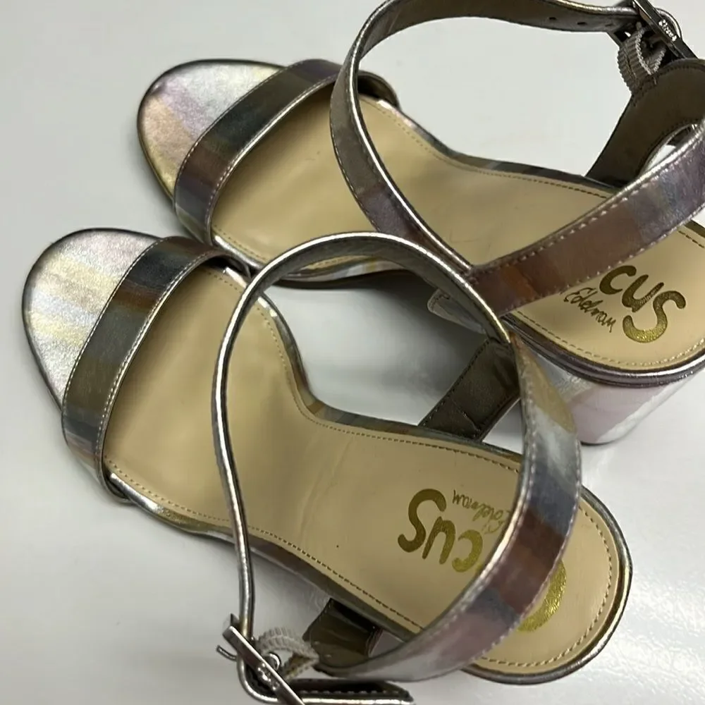 Circus by Sam Edelman Metallic Striped Strappy Adjustable Ankle Block Heels- 7.5